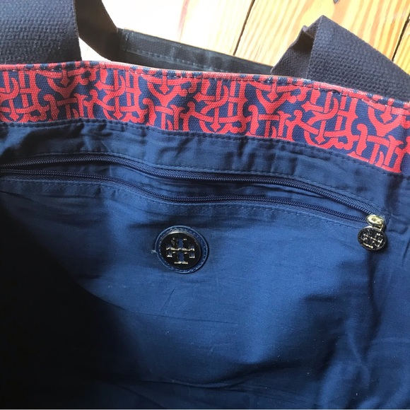 Tory Burch Red Navy Waterproof Tote Bag, EUC, 16” - Picture 13 of 15